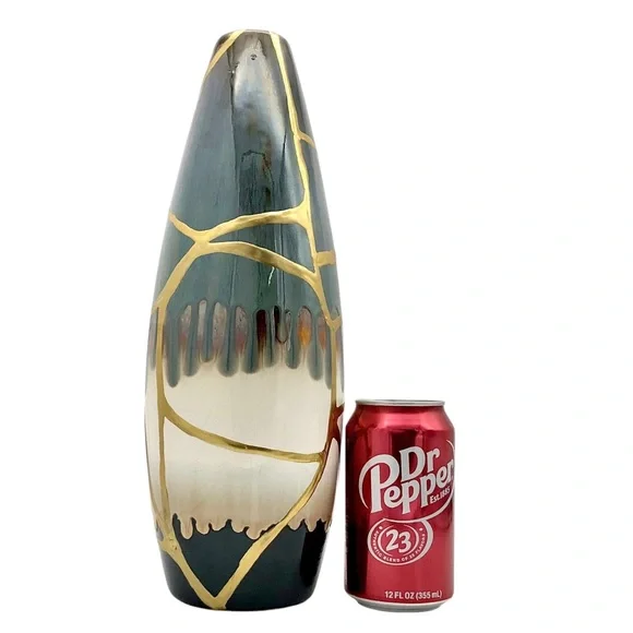 Kintsugi Vase 14” Drip Glaze Gold Crack Art Personal Growth Anniversary Gift - Picture 12 of 13